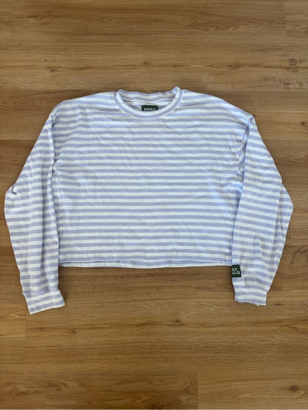 Daily Drills Striped Long-Sleeve Crop Top in Light purple & White